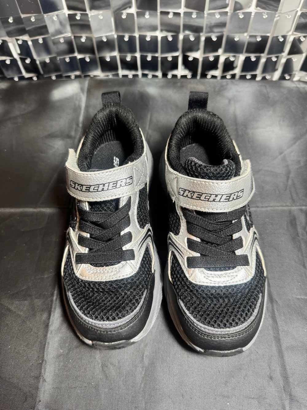 Skechers Kids Black and Gray Hook-and-Loop Athletic Sneakers